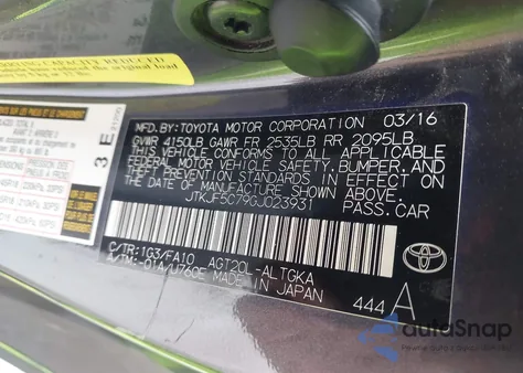 2016 Scion Tc из США, поврежденный, VIN JTKJF5C79GJ023931